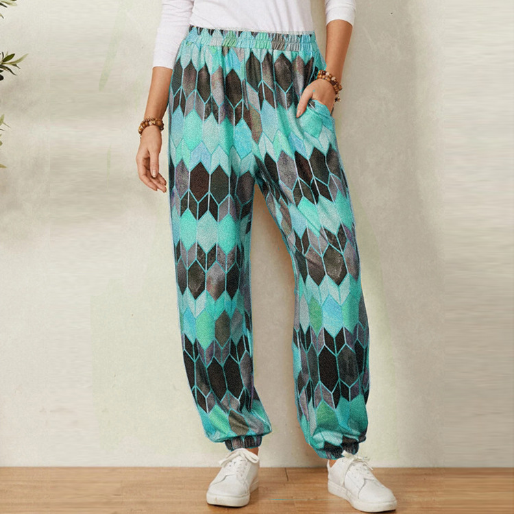 High-Waist Wide-Leg Geometric Print Pants