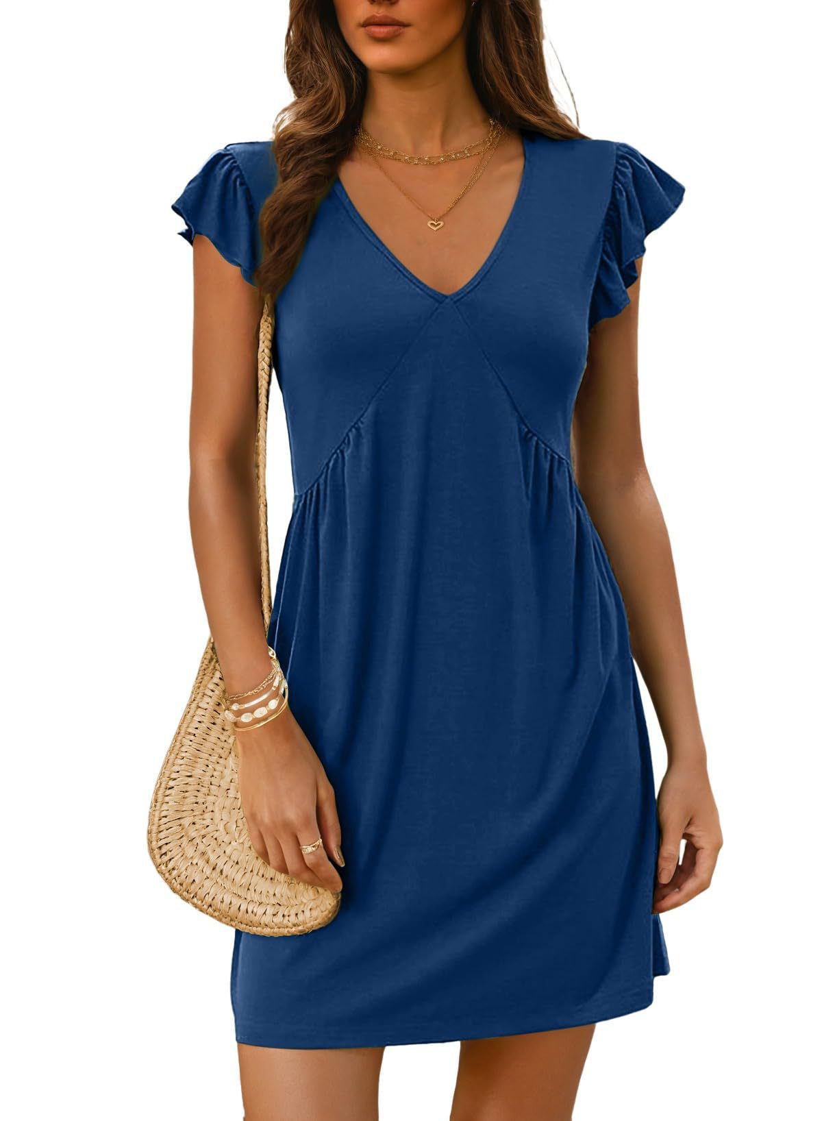 Women's Deep V-Neck Ruffle Sleeve Mini Dress