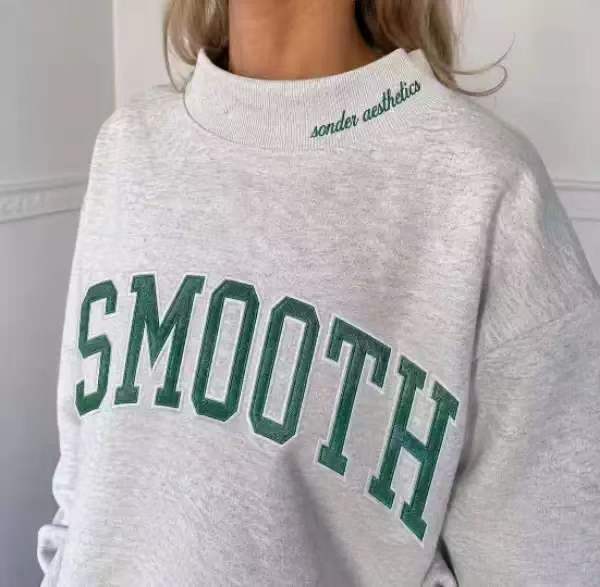 Women's Embroidered Letter Half-Turtleneck Long-Sleeve Casual Sweatshirt