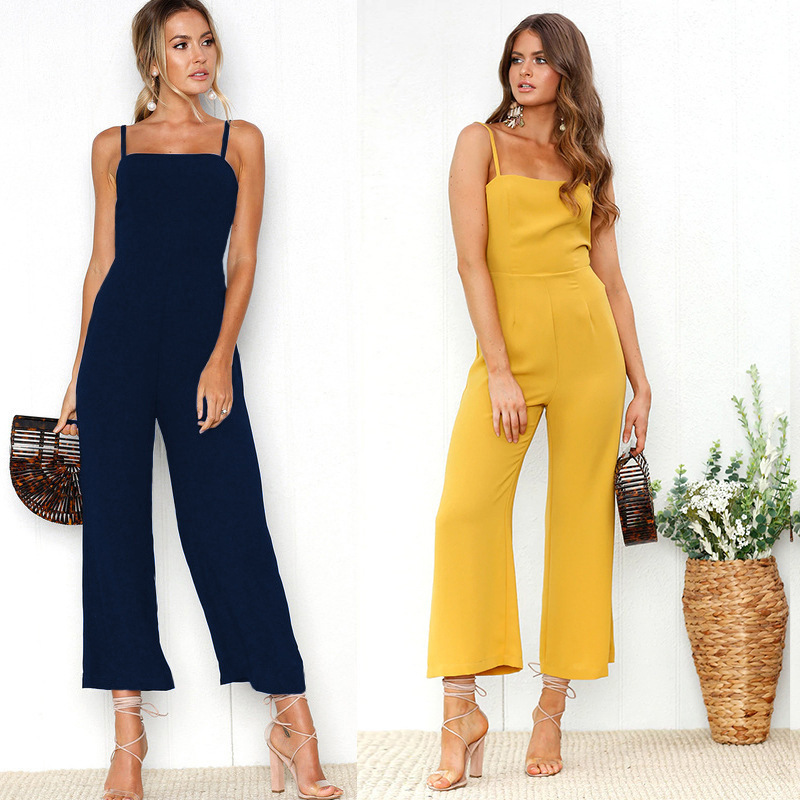 Women's Solid Color Sleeveless Cami Jumpsuit Urban Casual Set