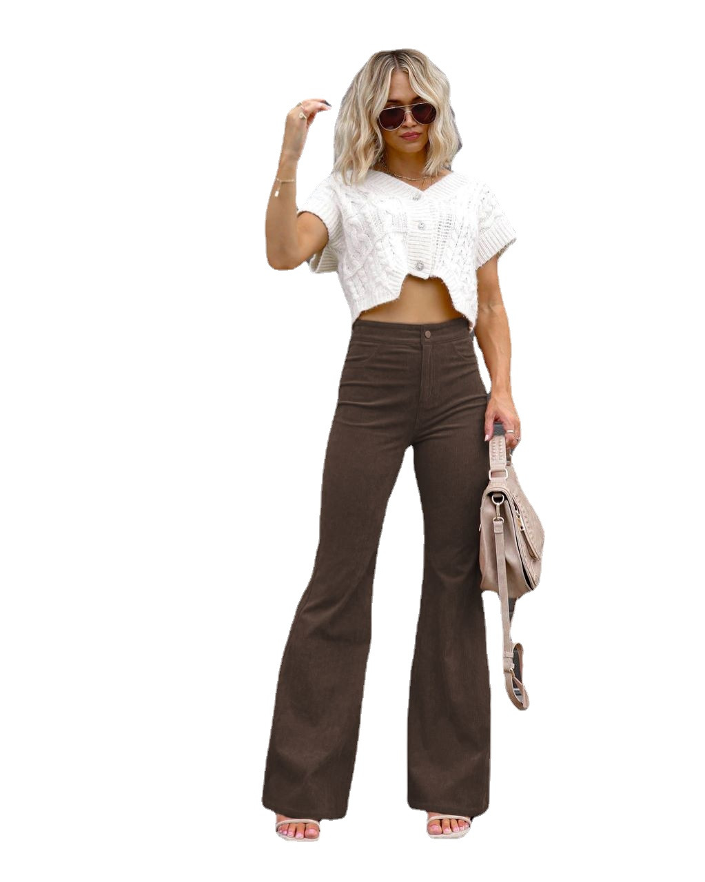 Corduroy High-Waisted Flare Pants for Women