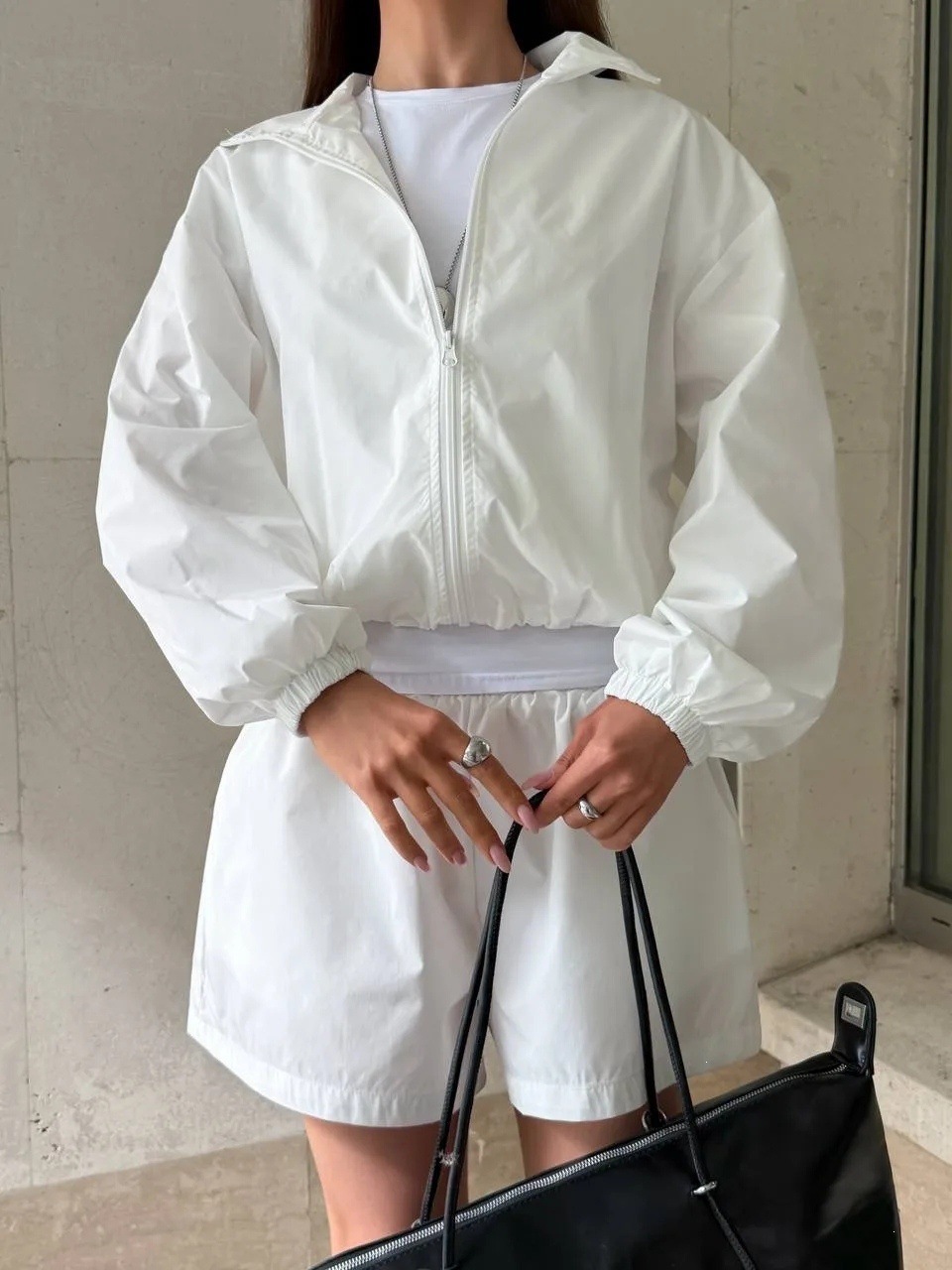 Women's Lightweight Stand Collar Zip Cardigan & Wide-Leg Shorts Set