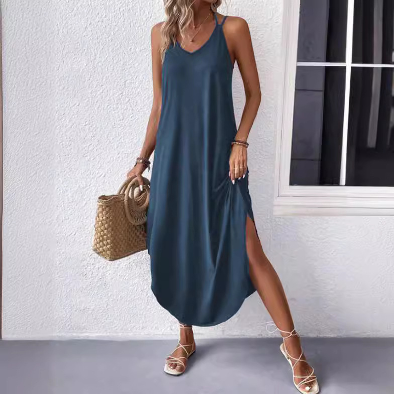 Women's Solid Color Sweet Loose Long A-Line Cami Dress