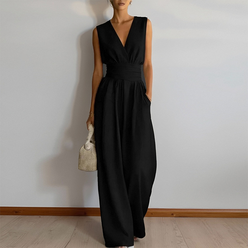 Elegant V-Neck High-Waist Wide-Leg Jumpsuit