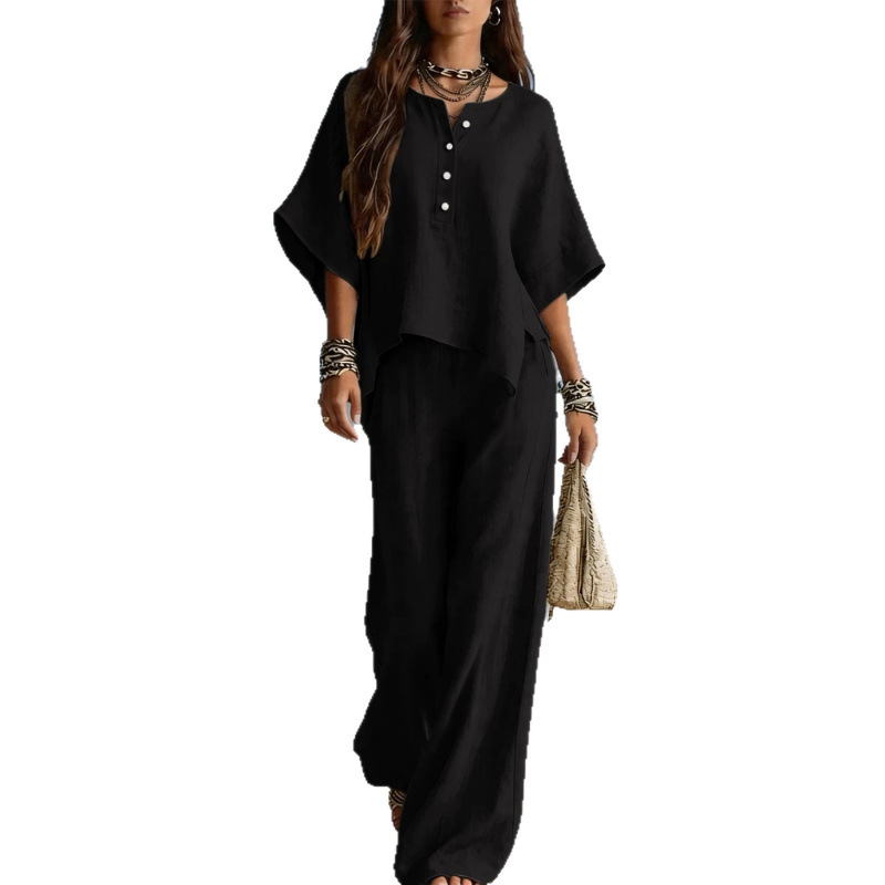 Women's Asymmetrical Round Neck T-Shirt and Pants Two-Piece Set