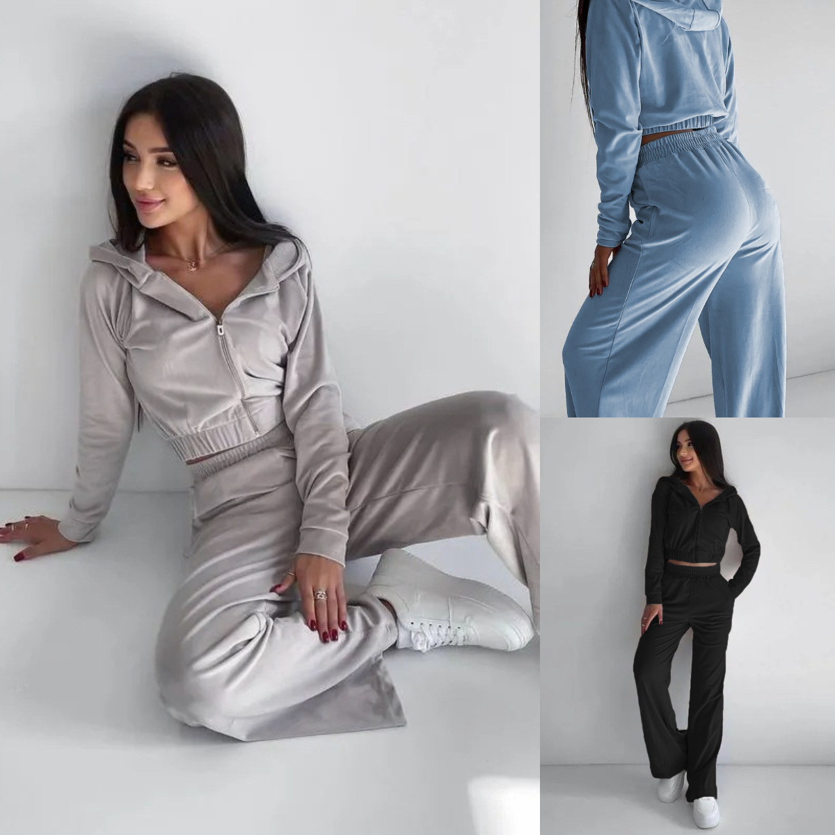 Women's Hooded Zip-Up Sweatsuit 2-Piece Set