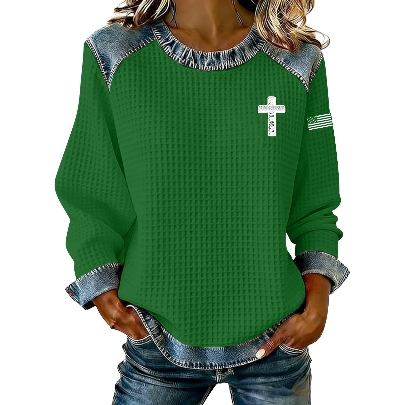 Women's Cross Print Crewneck Pullover Sweatshirt