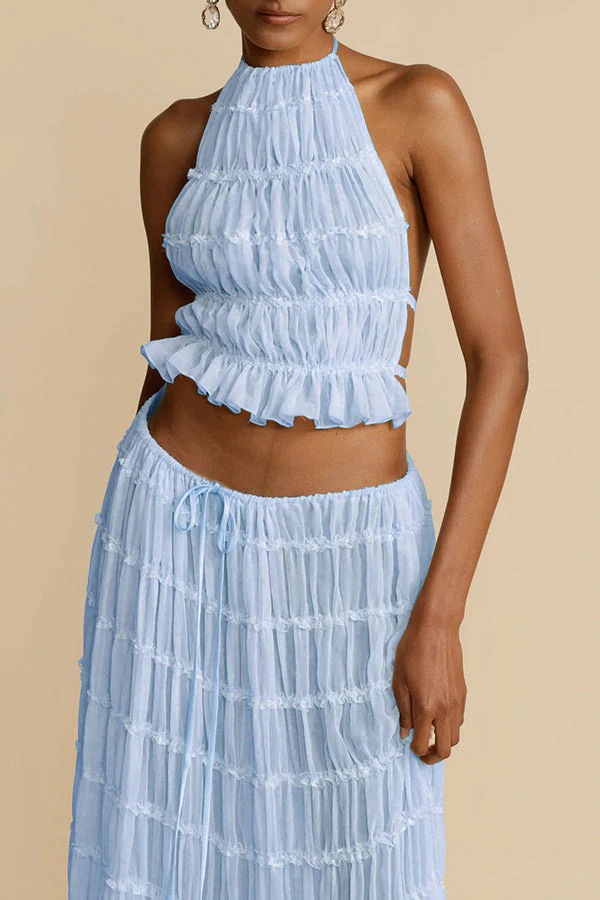 Sleeveless Halter Open-Back Maxi Dress Set
