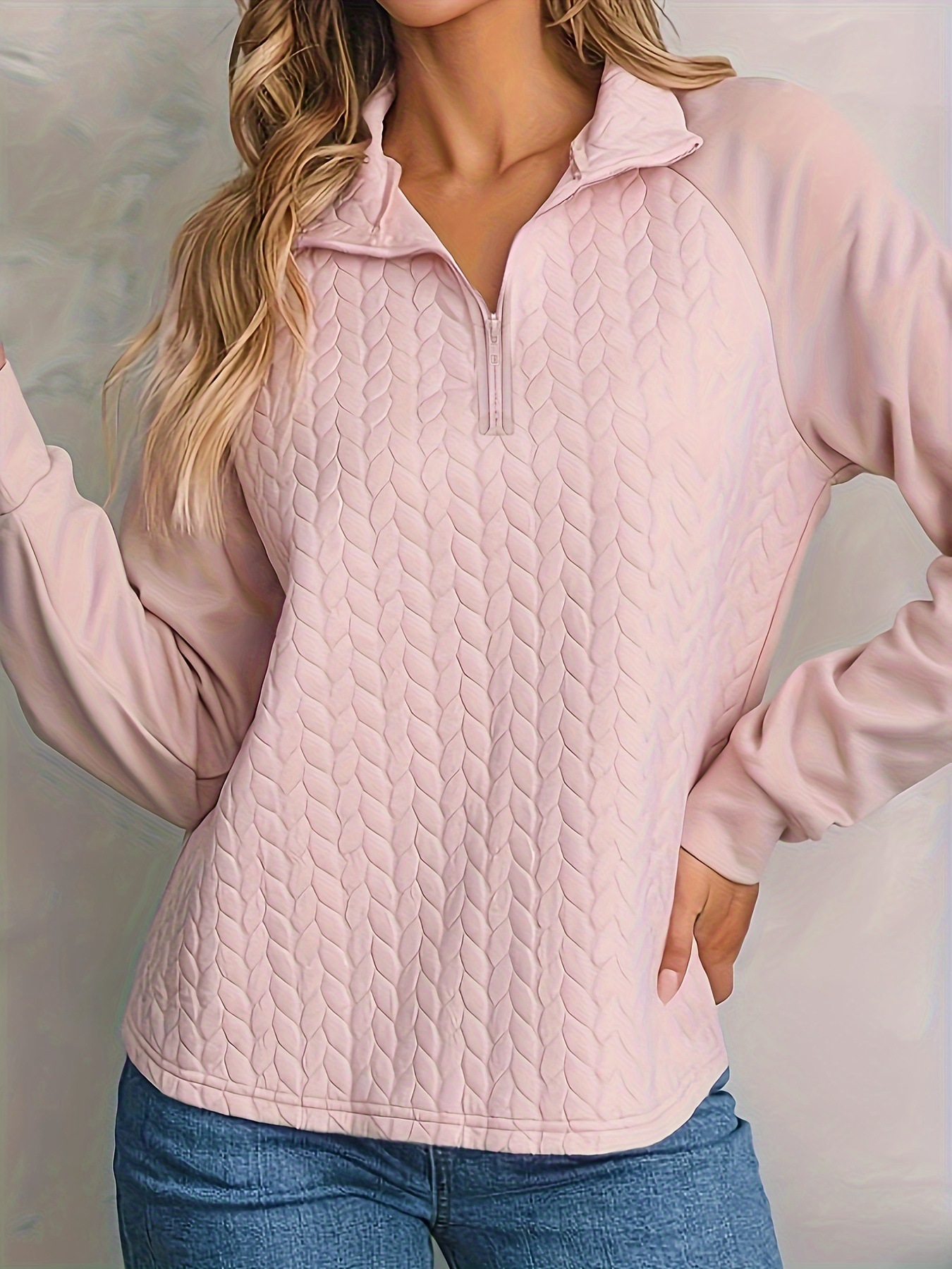 Women's Warm Pullover Sweatshirt Casual Loose Textured Spliced Long Sleeve Top