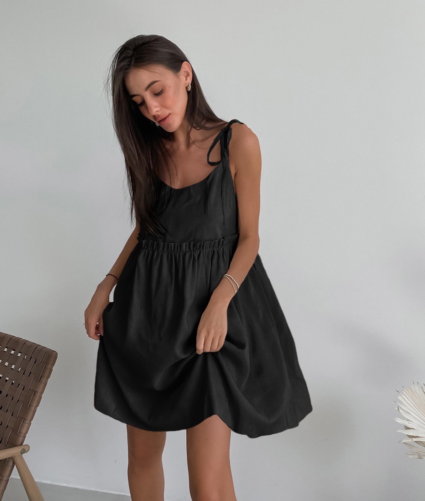 Solid Textured U-Neck Smocked Sleeveless A-Line Midi Dress