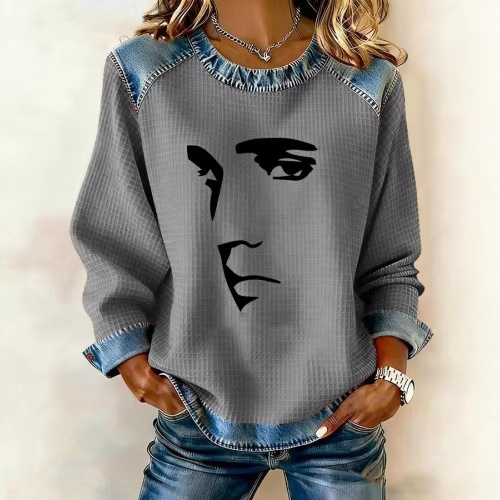 Women's Striped Paw Print Tribal Graphic Crewneck Sweatshirt
