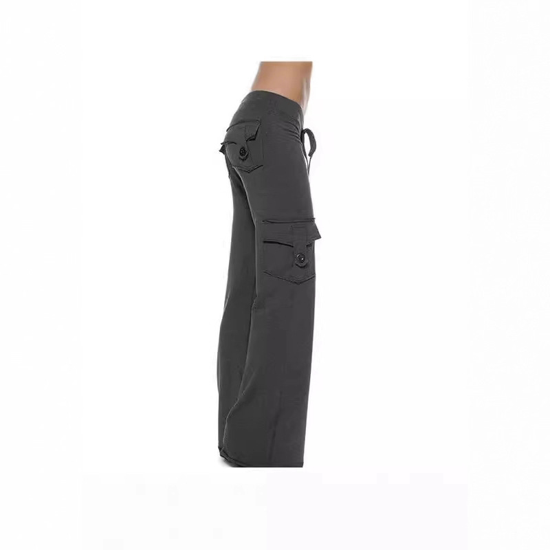 Women's Stretch Waist Yoga Pants with Button and Side Pockets