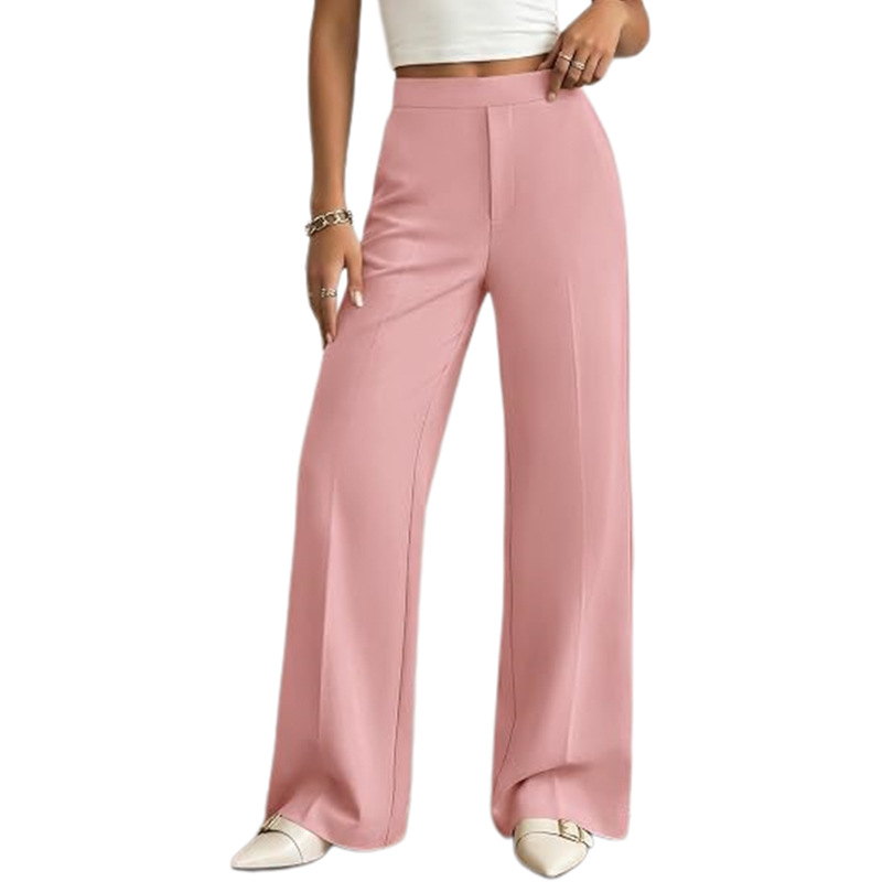 Women's Solid Color Wide-Leg Pants Elastic Waist Casual Commuter Trousers