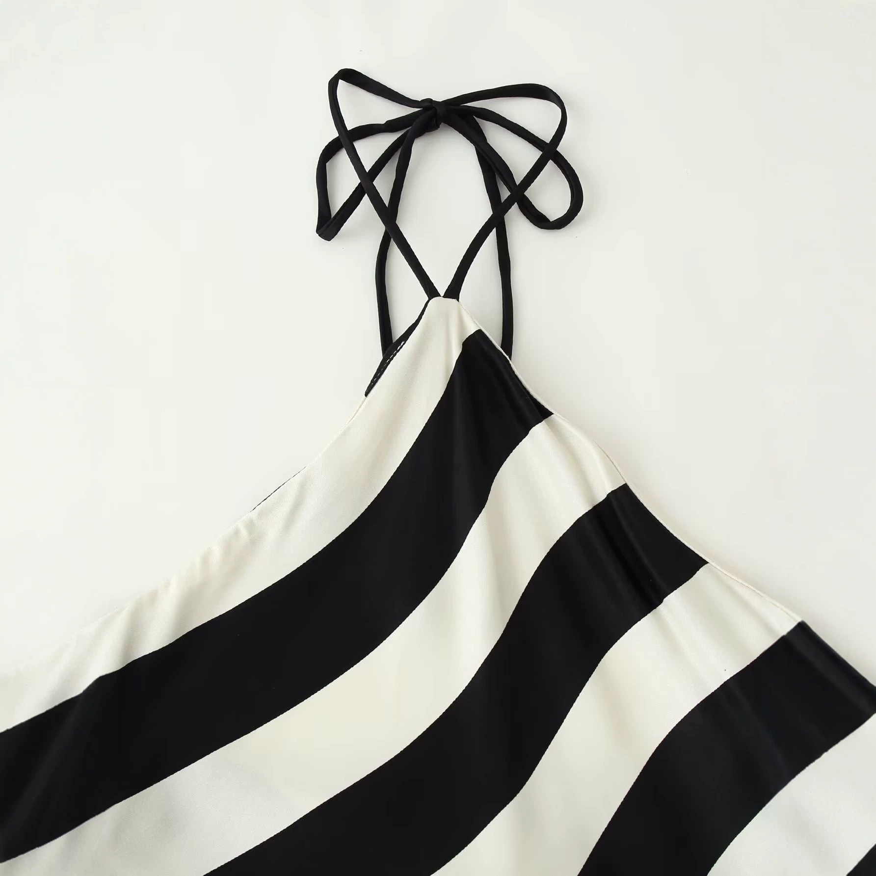 Black and White Striped Halter Neck Dress