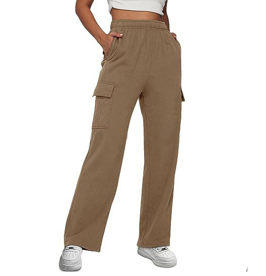 DESSUU Fleece-Lined Parachute Pants for Women Loose Straight Wide-Leg