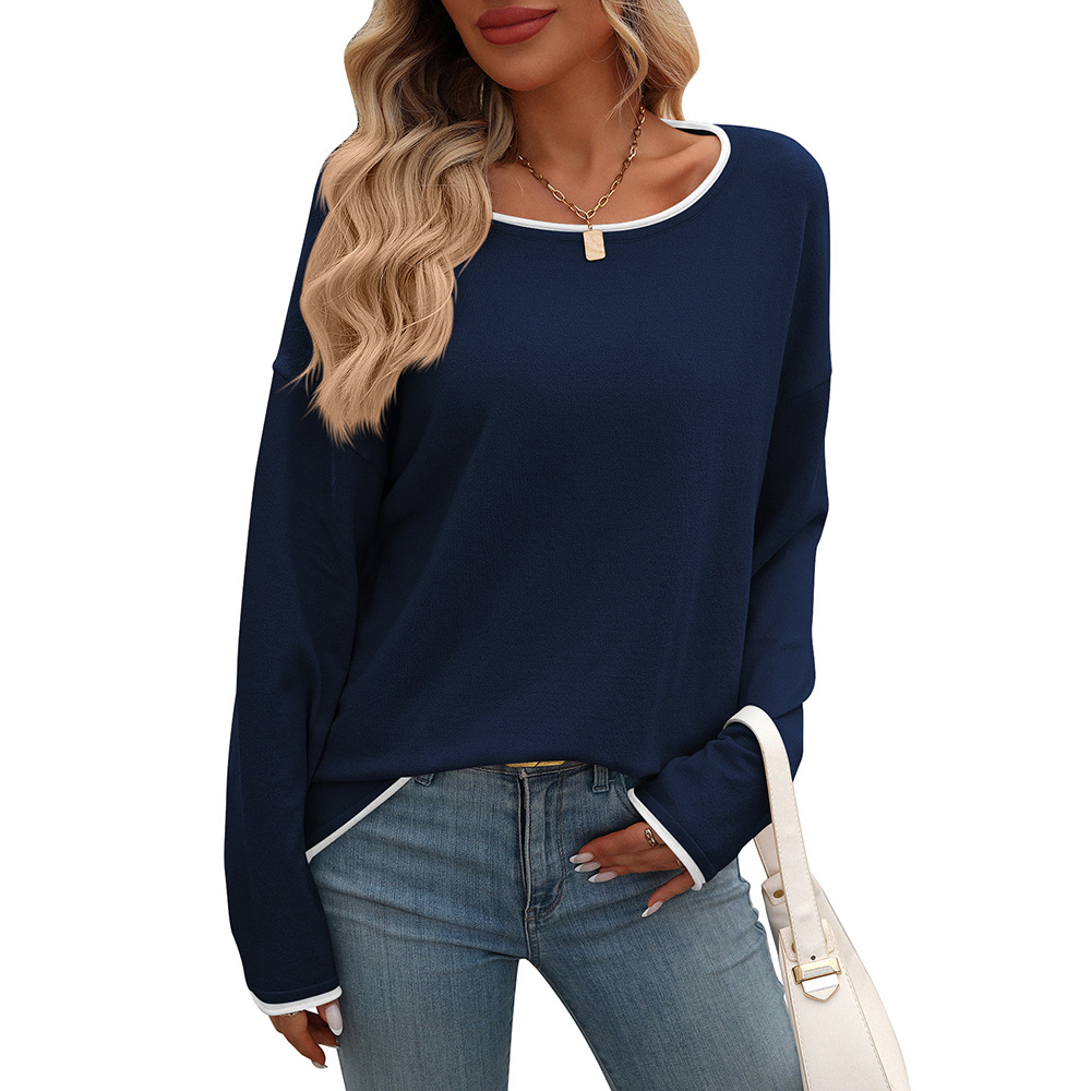 Women's Color-Block Crewneck Long-Sleeve Core-Spun Sweater