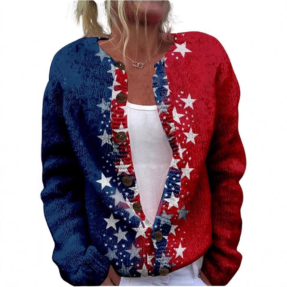 Women's Winter Graphic Print Faux Sweater Cardigan with Button Front