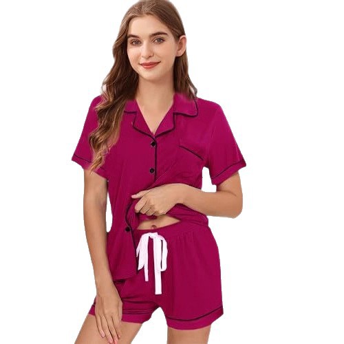 Women's Cuban Collar Short Sleeve Button Set Solid Color