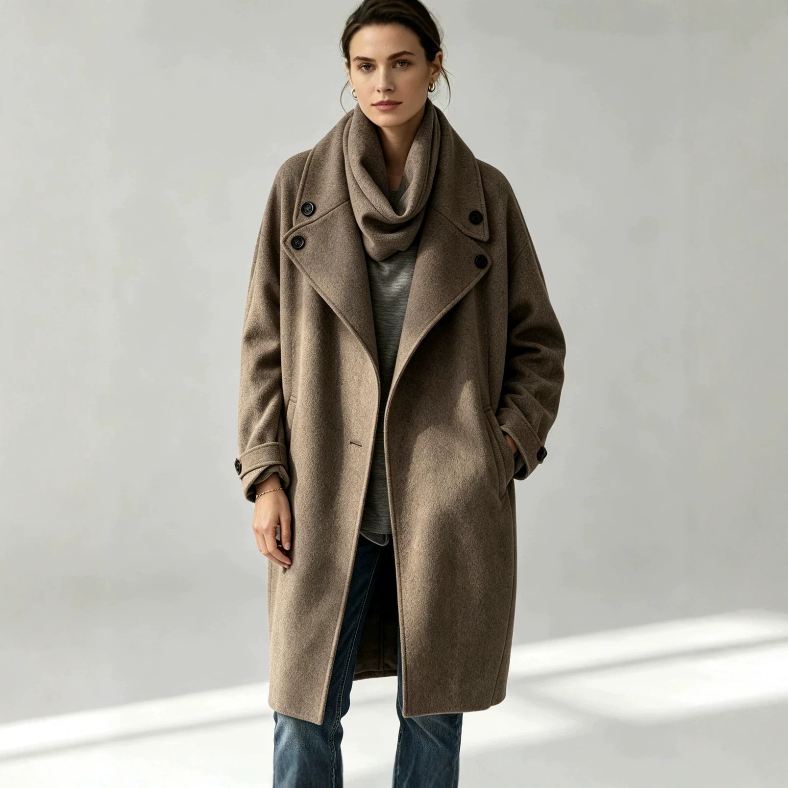 Minimalist Loose Mid-Length Coat with Large Lapel