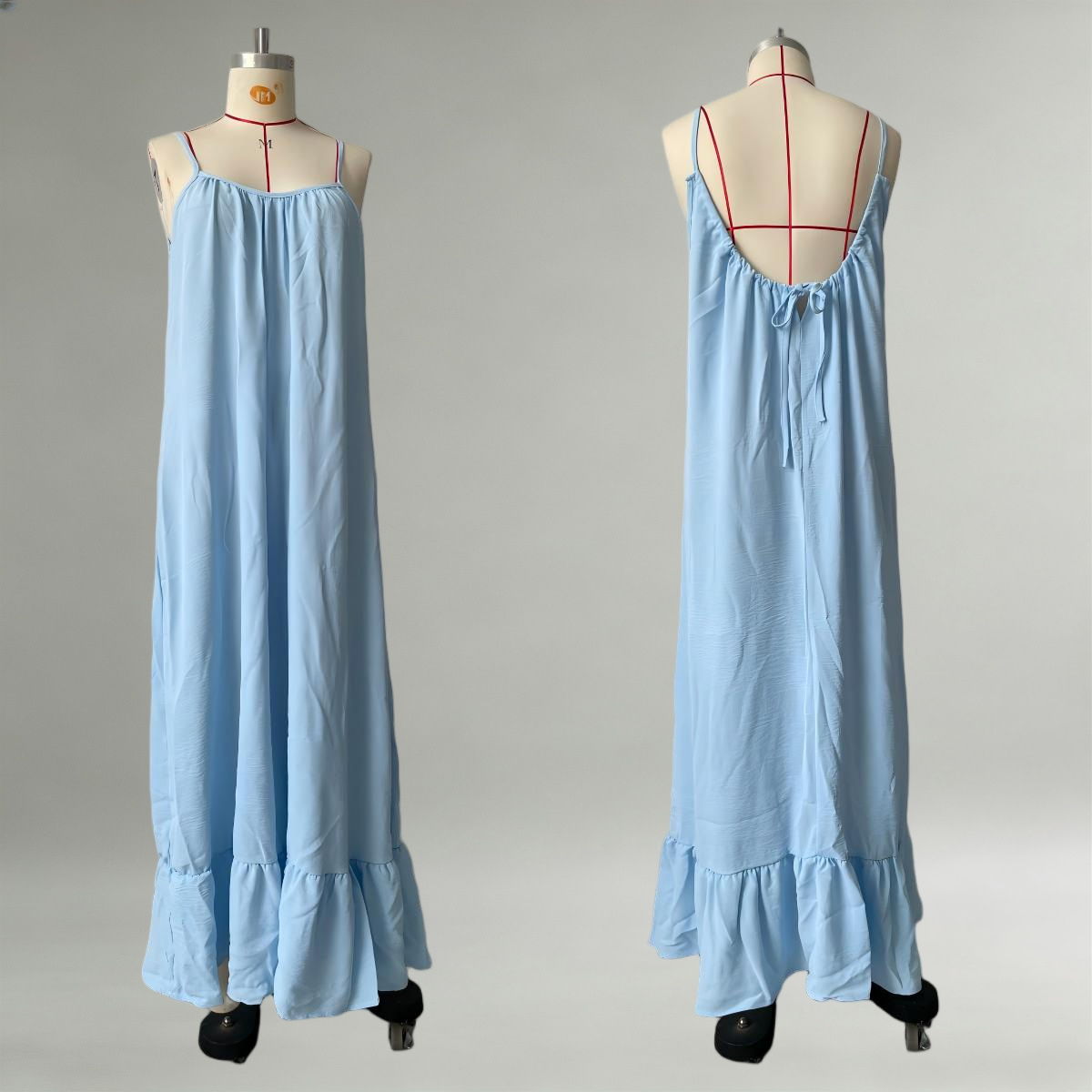 Women's Sleeveless Spaghetti Strap Solid Color Long Dress