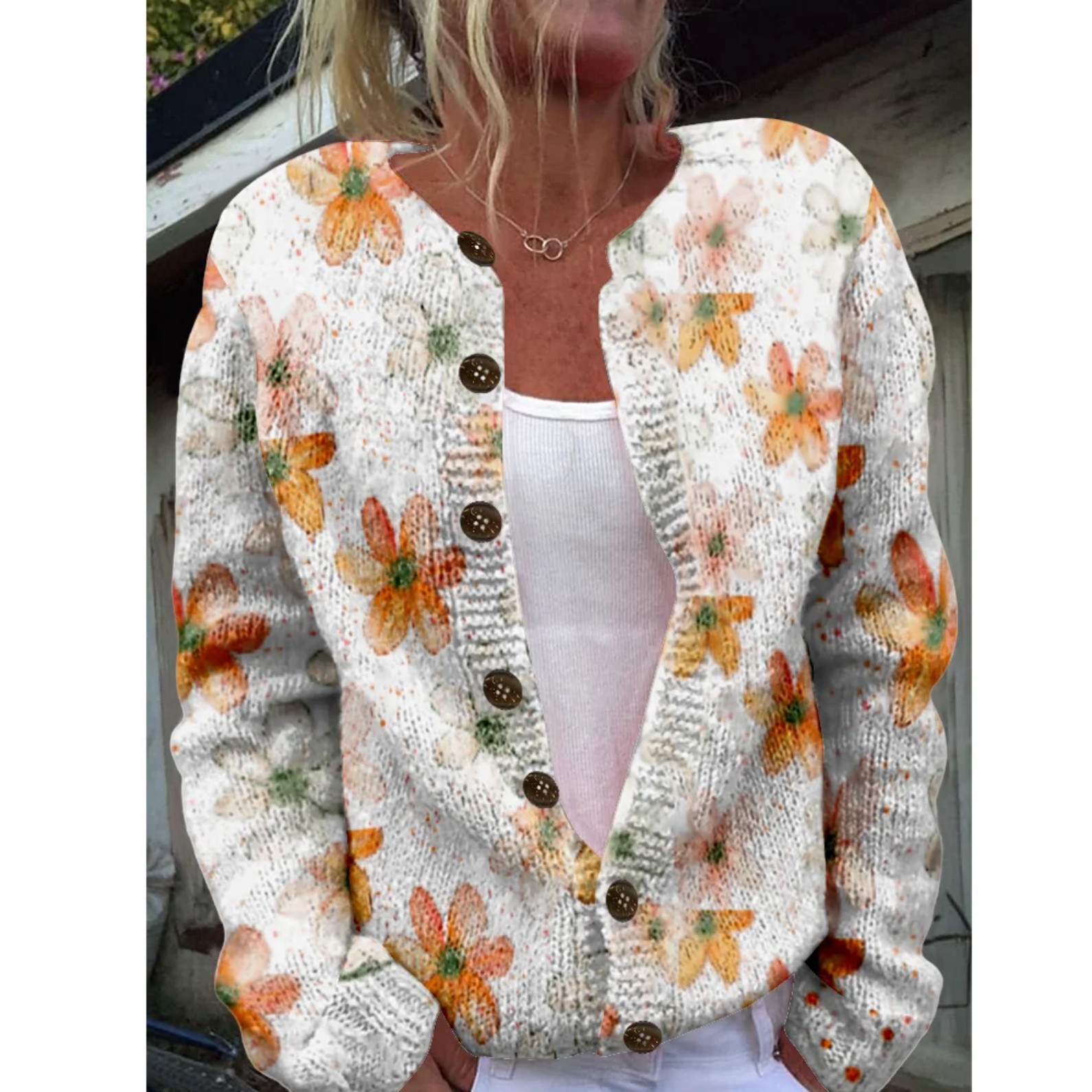 Women's Floral Print Button-Down Cardigan Sweater