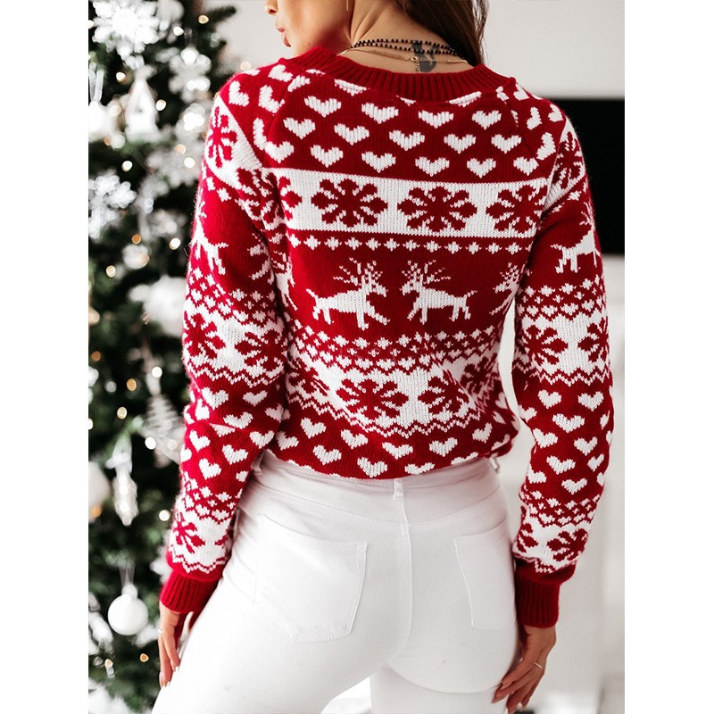 Christmas Snowflake Long-Sleeve Knit Sweater for Women