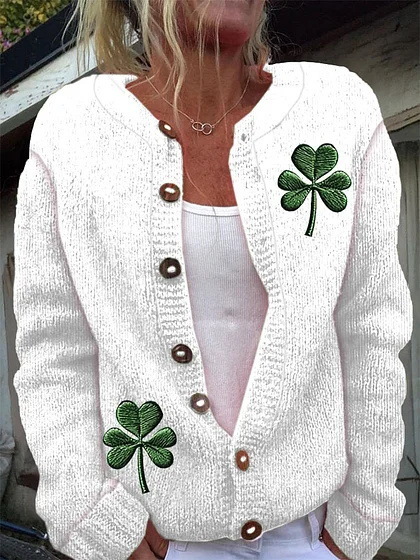 Women's Clover Print Cardigan Sweater