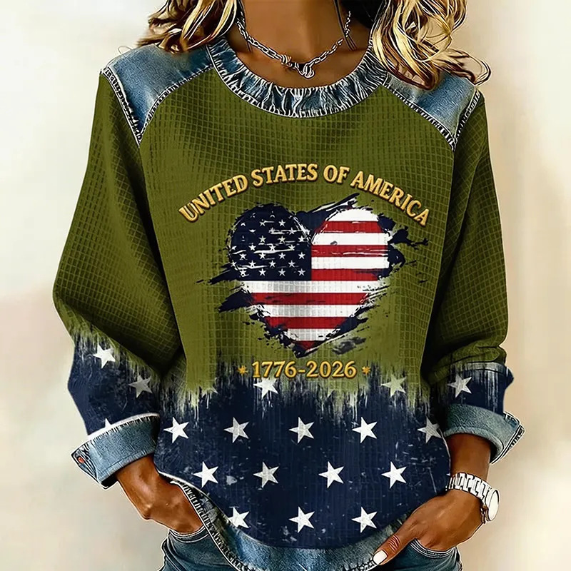 Women's Heart USA Letter Star Print Sweatshirt