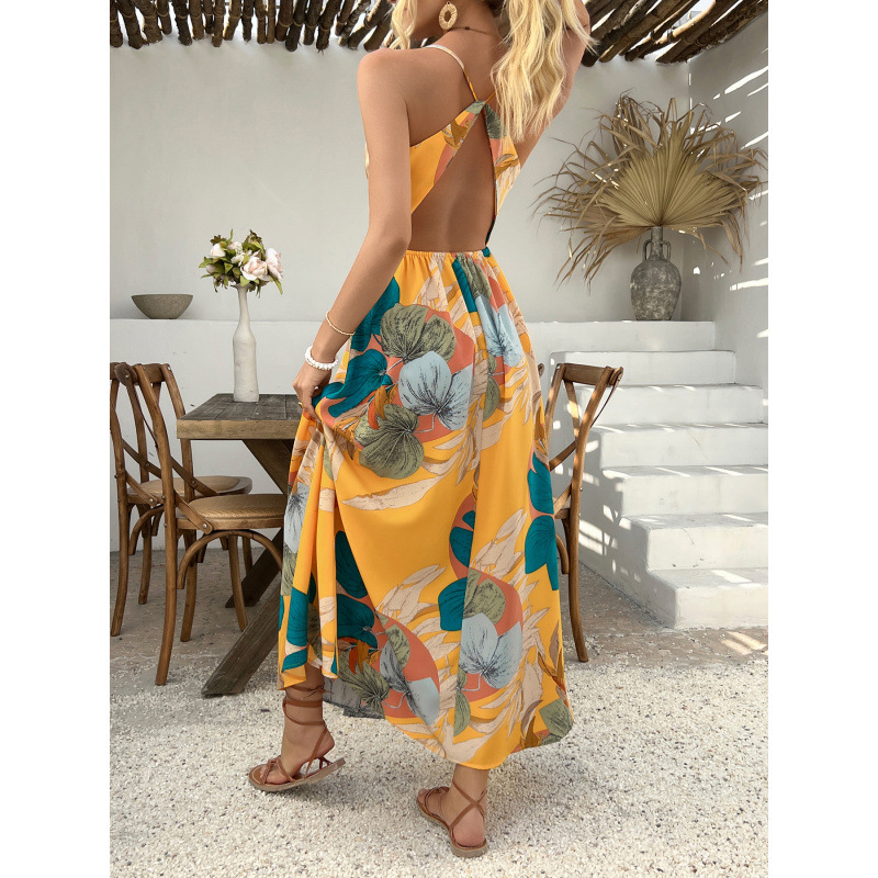 Tie-Dye High-Neck Long Dress with Flutter Sleeves