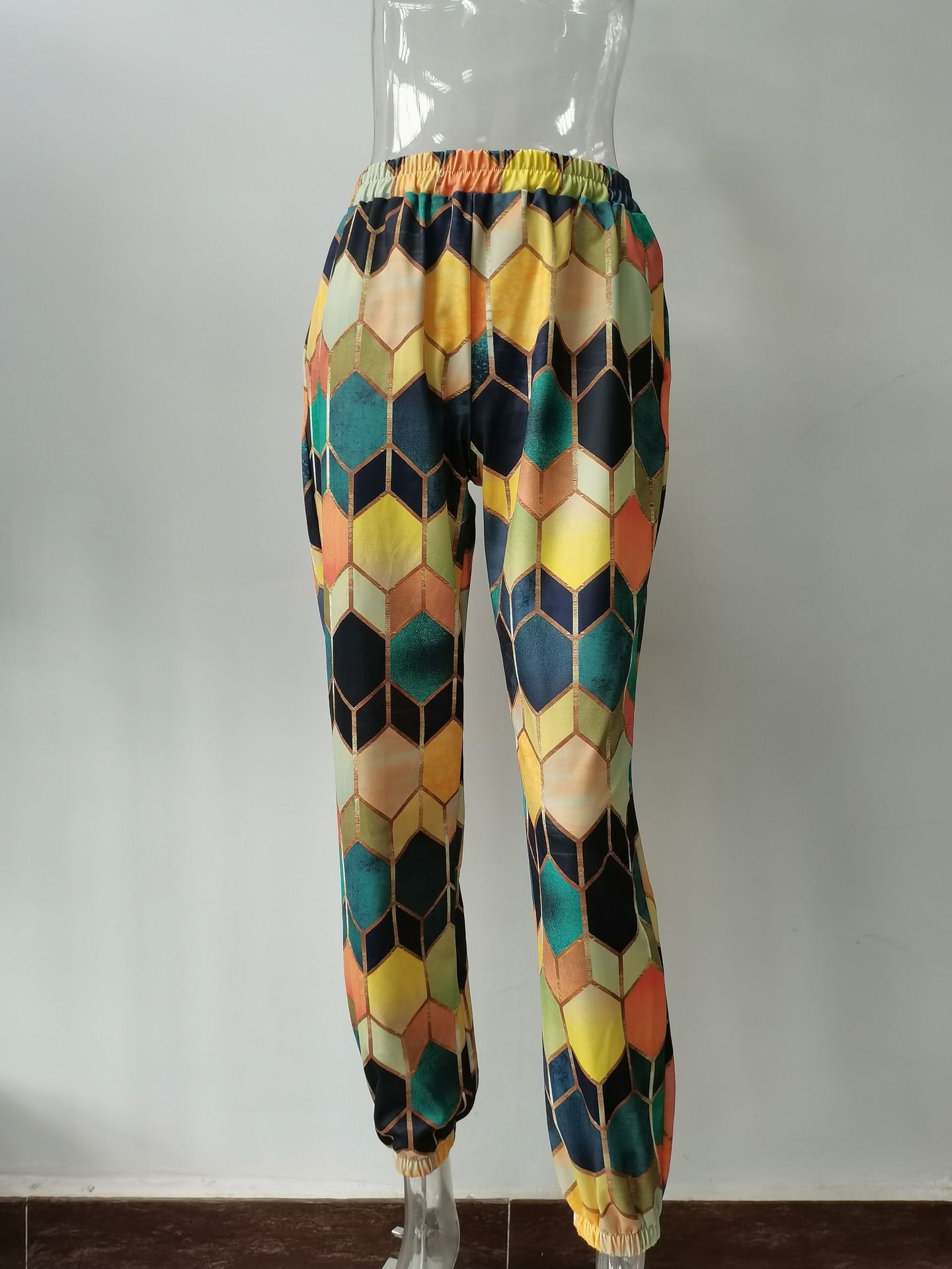 High-Waist Wide-Leg Geometric Print Pants