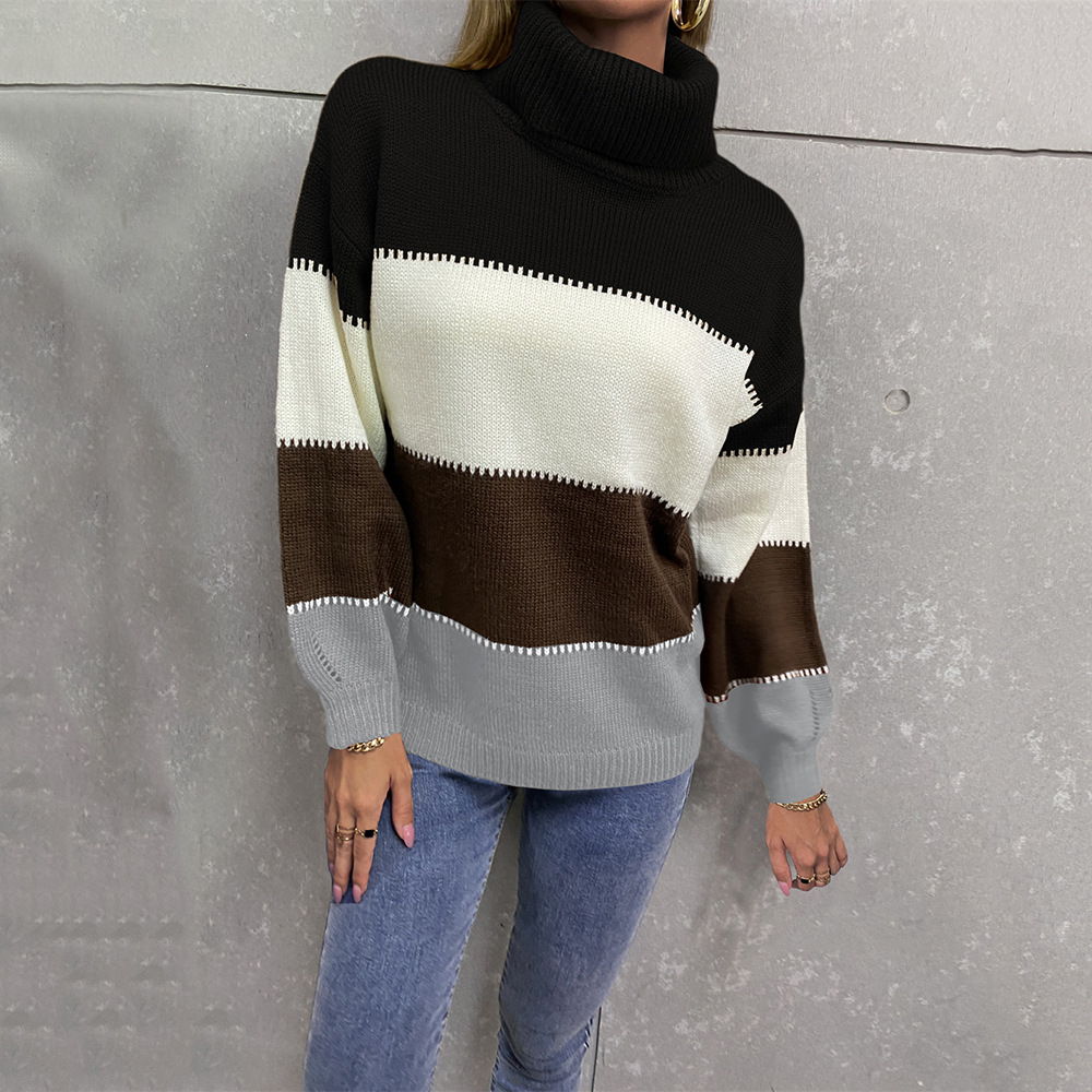 Women's Turtleneck Color-Block Knit Sweater