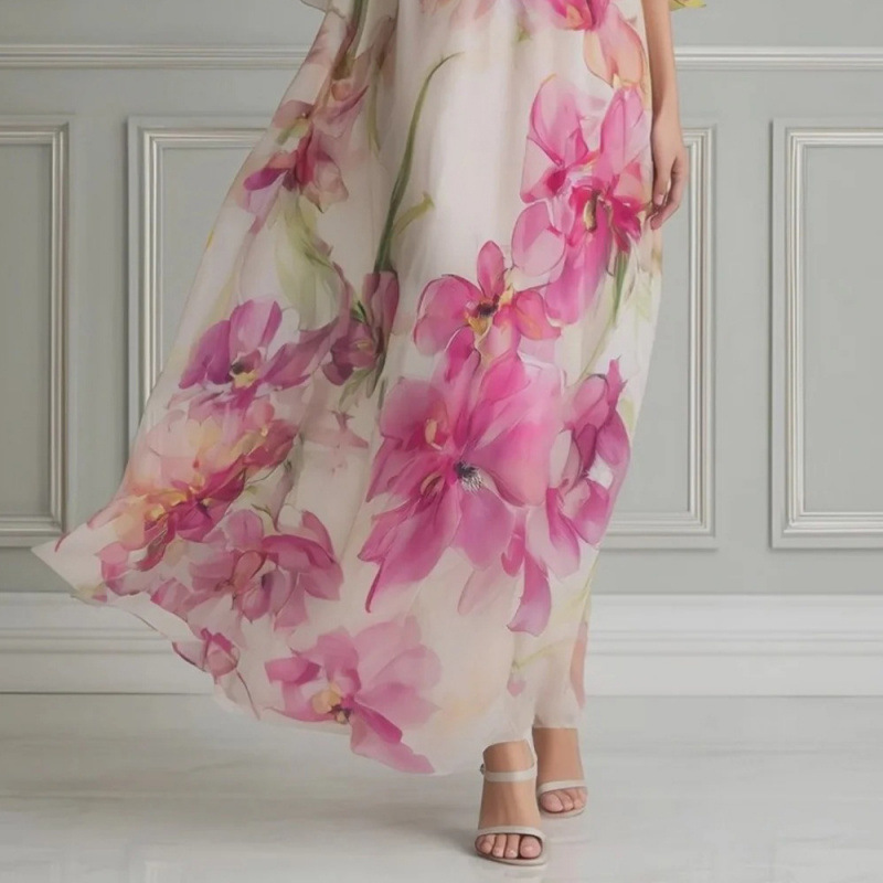 Floral Print Off-Shoulder Halter Maxi Dress