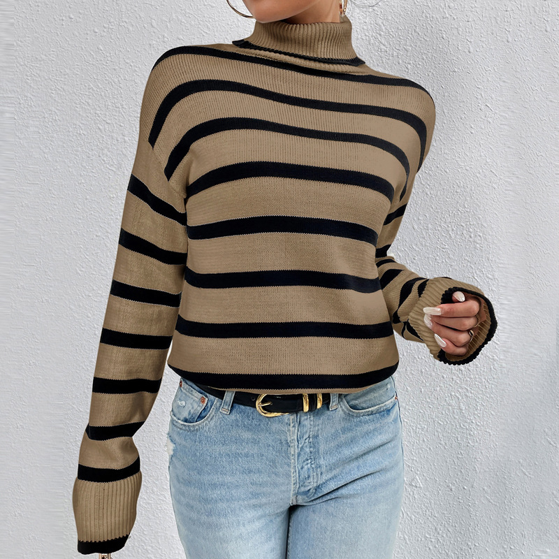 Women's Loose Striped Turtleneck Knit Sweater