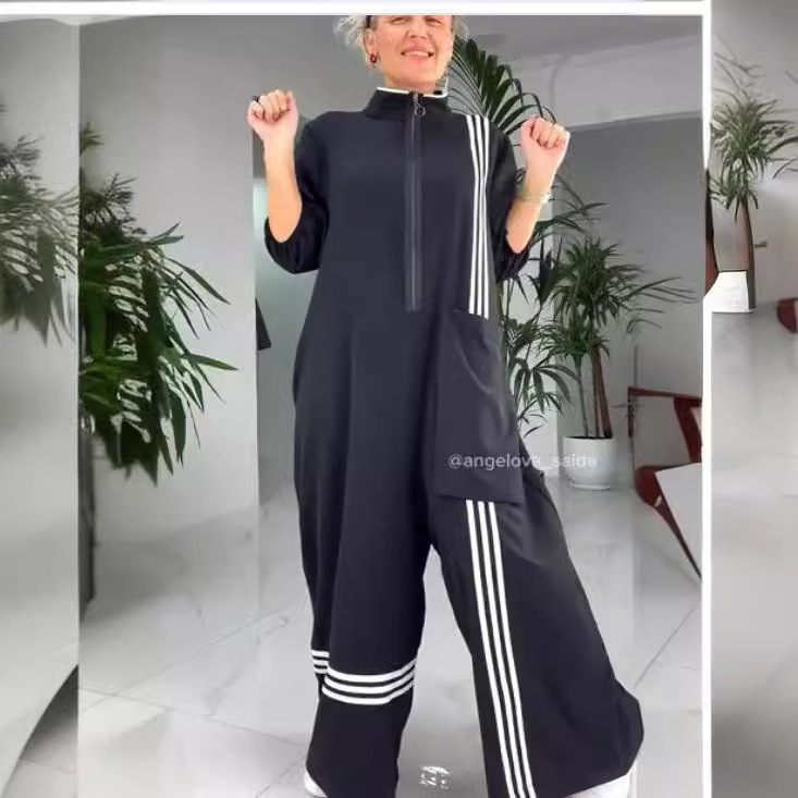 Women's Loose Slimming Seven-Sleeve Lapel Patchwork Jumpsuit