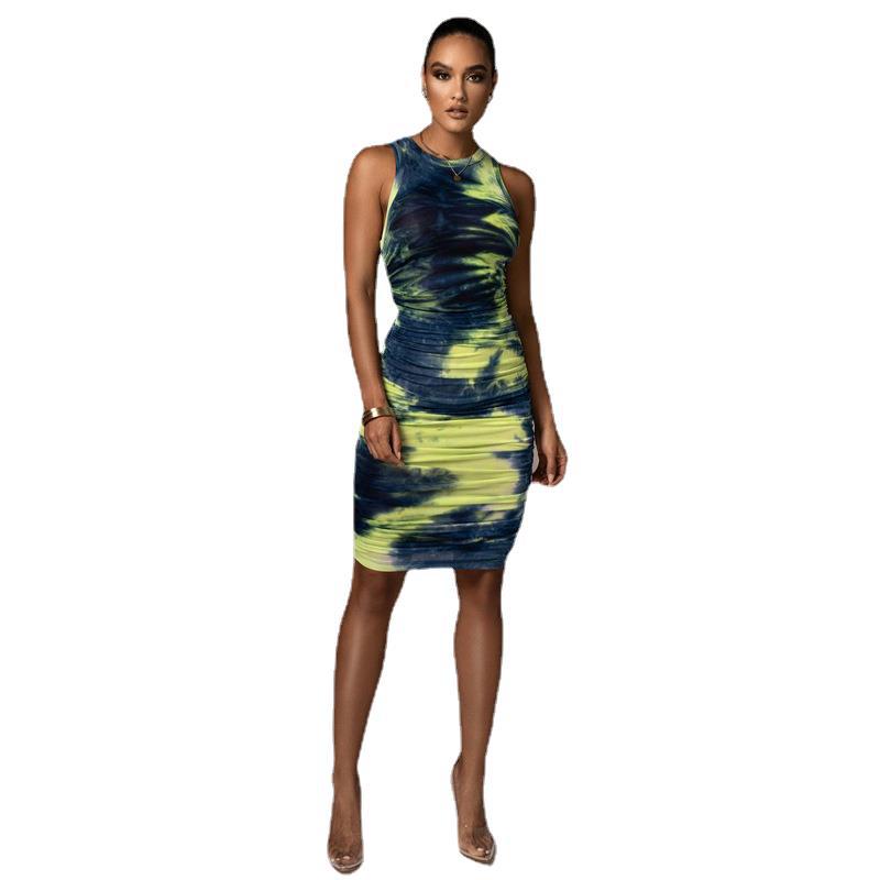 Sleeveless Printed Midi Bodycon Tank Dress