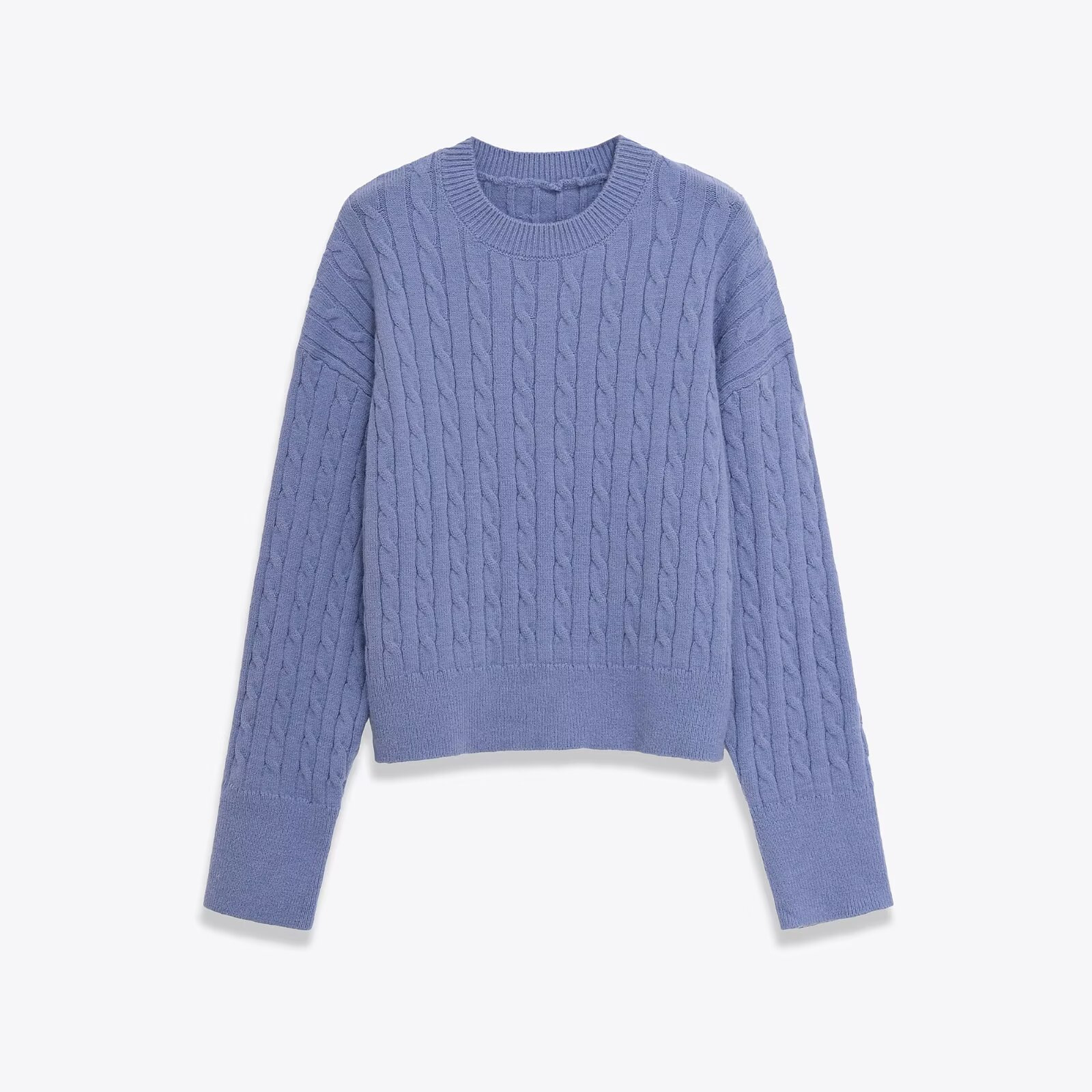 Women's Cable-Knit Sweater Solid Color Crew Neck Long Sleeve Pullover