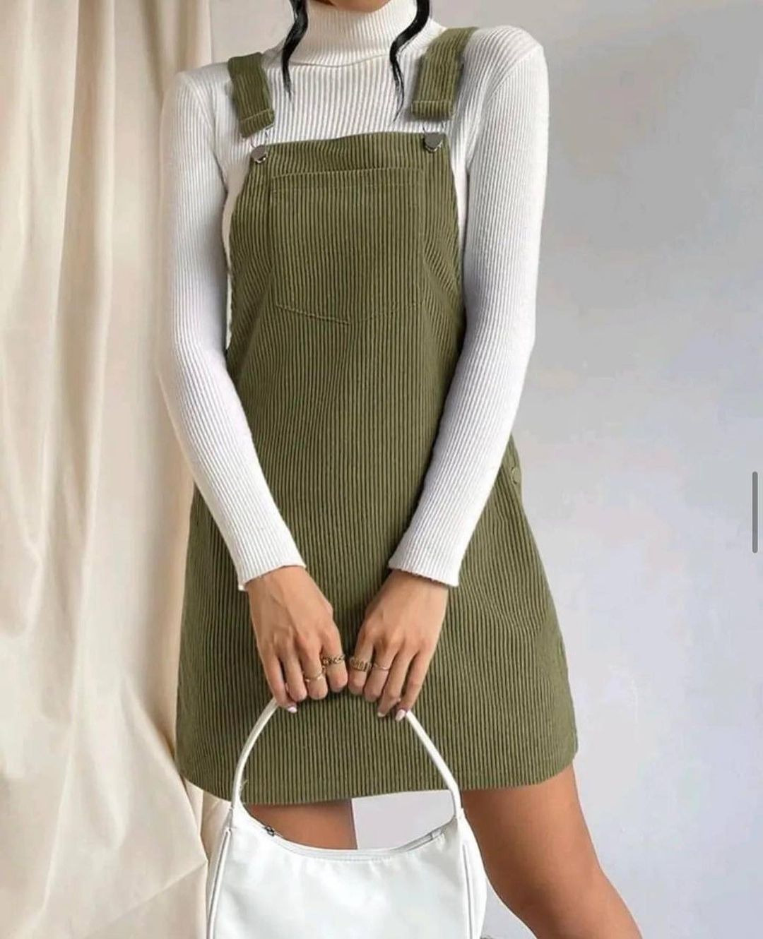 Corduroy Sleeveless A-Line Pinafore Dress Square Neck Solid Color