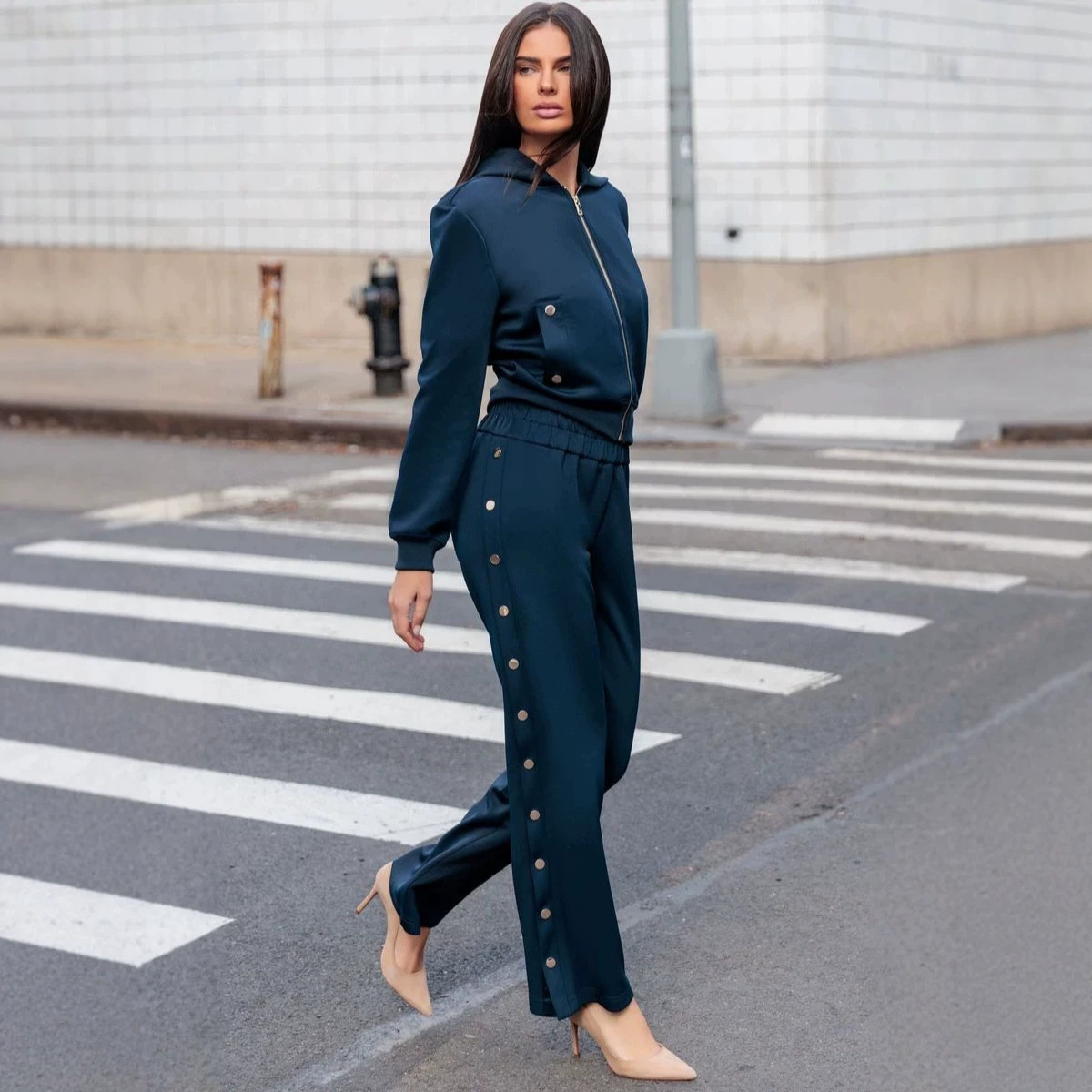 Women's Wide-Leg Pants and Long-Sleeve Button-Down Top Set