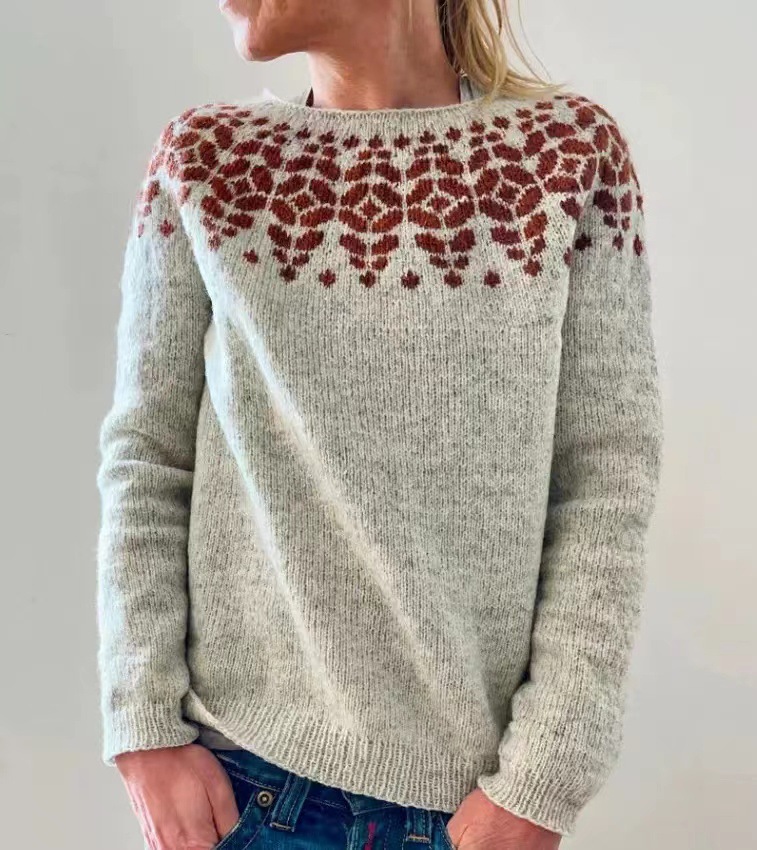 Women's Color-Block Crewneck Pullover Knit Sweater