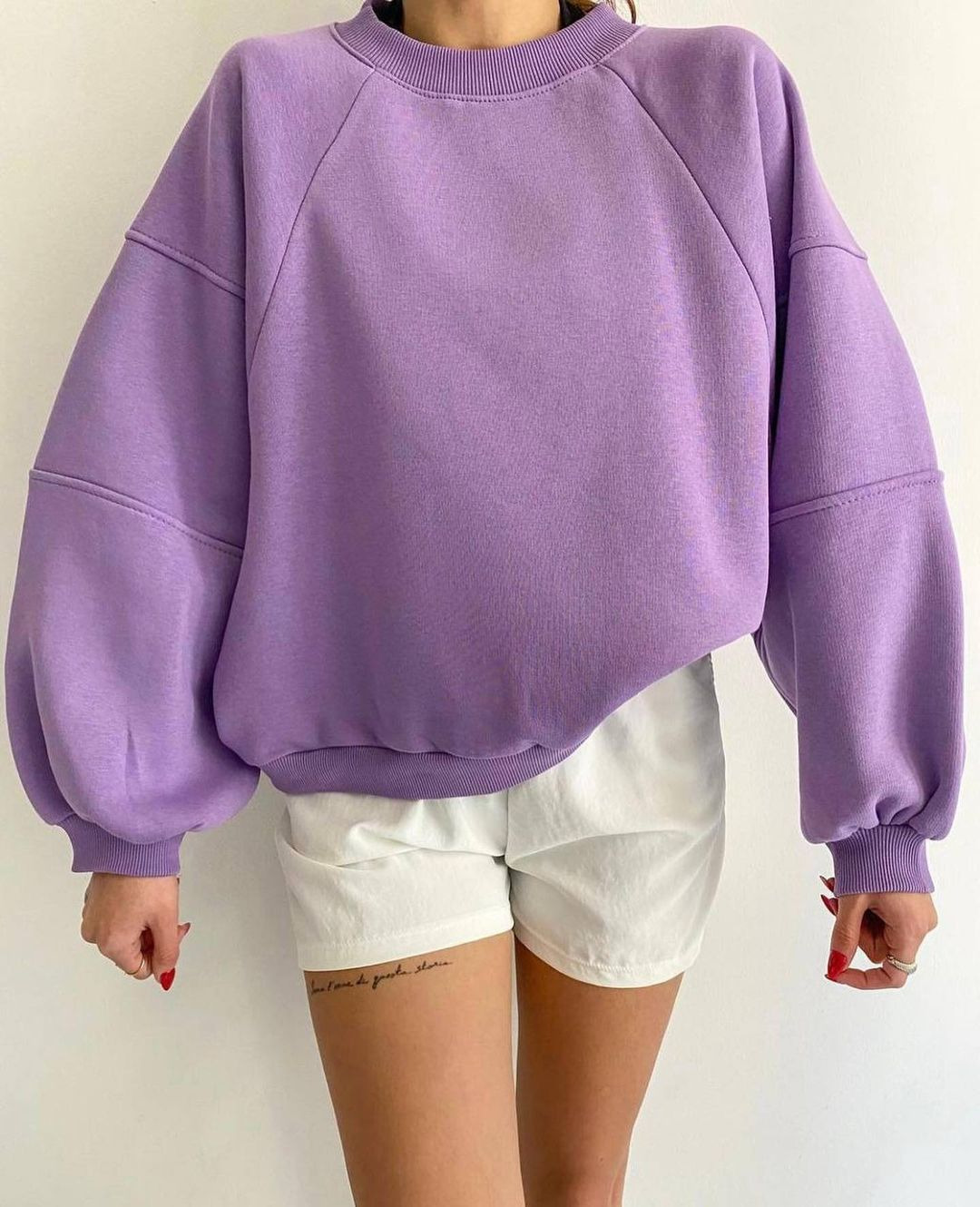 Crewneck Colorblock Long-Sleeve Solid Pullover Sweatshirt