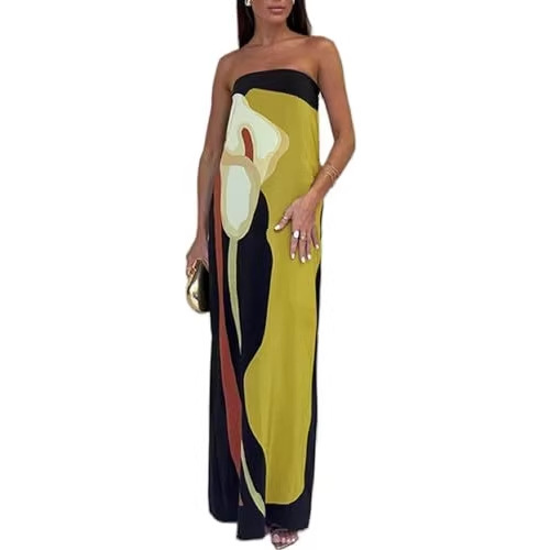 Women's Floral Print Strapless Midi Dress