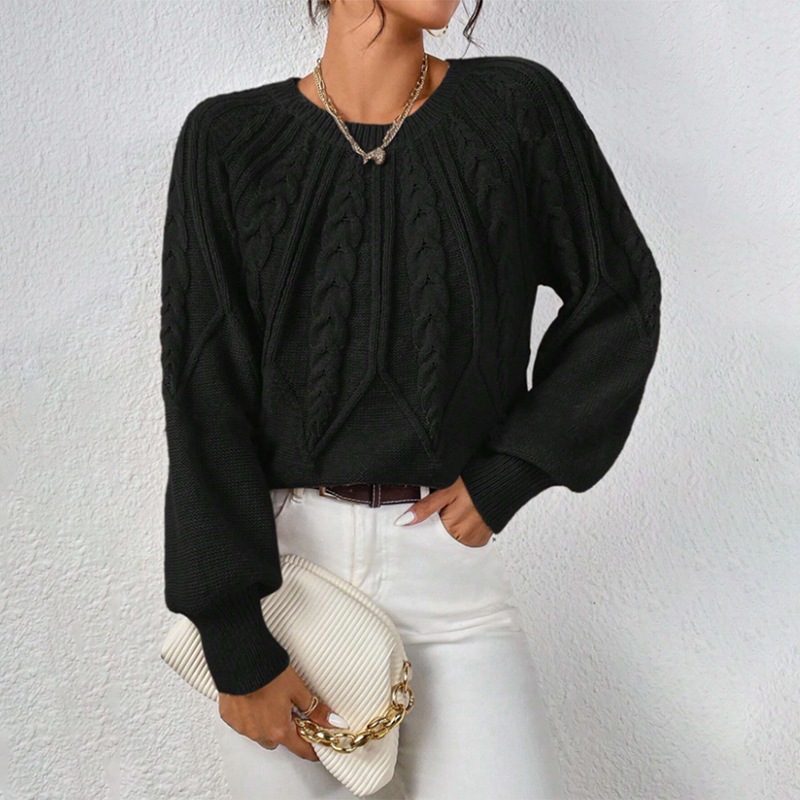 Women's Cable Knit Crewneck Pullover Sweater Solid Color Casual Top
