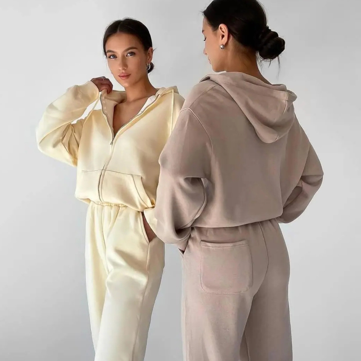 Women's Hooded Zip-Up Sweatsuit 2-Piece Set