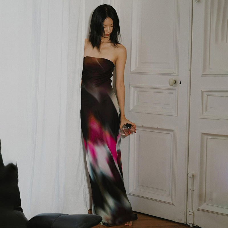 Women's Strapless High-Waist Printed Bodycon Long Dress