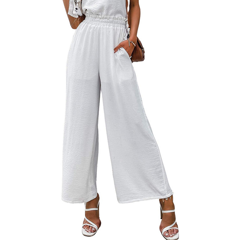 Cotton-Linen High-Waist Wide-Leg Cropped Pants