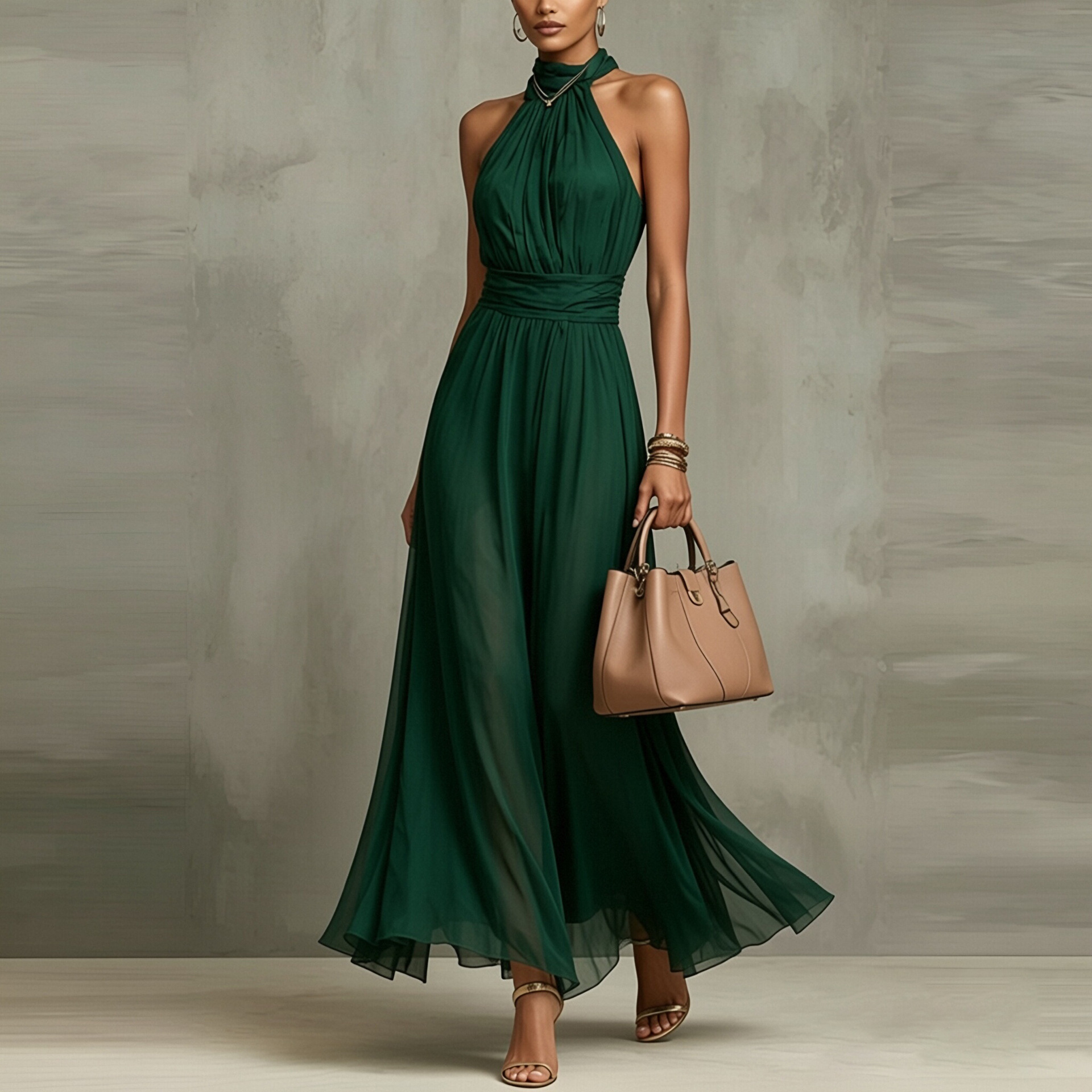 Elegant Floral Print Halter Sleeveless Bodycon Midi Dress
