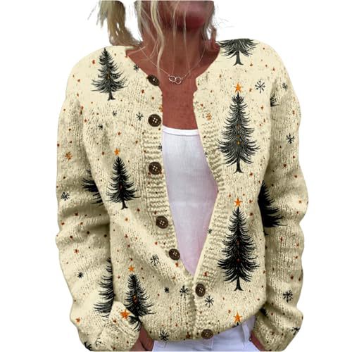 Women's Forest Leaf Print Button Cardigan Sweater