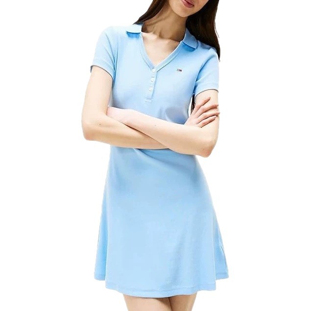 Polo Collar Short Sleeve Dress Women's Casual A-Line Midi