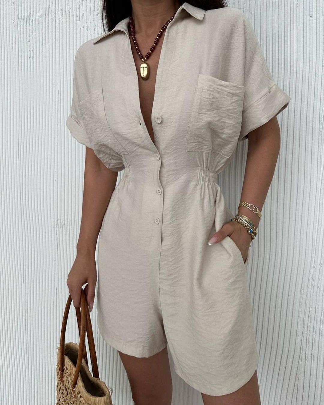 Women's Solid Color Short Sleeve Casual Loose Shorts Set