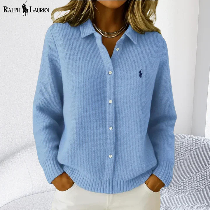 Women's Collared Button-Front Cardigan Sweater, Solid 3D Print Knit, Loose Fit